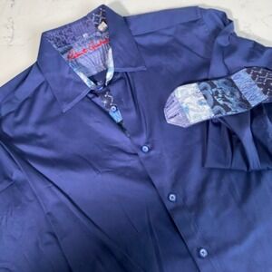 Robert Graham Classic Fit Shirt Men's Large Blue Long Sleeve with Flip Cuffs